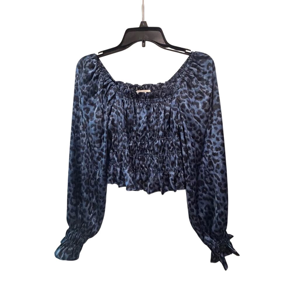 Mustard Seed Blue Leopard Print Smocked Top – Size Medium 💙🐆